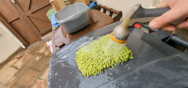 Rinse out any excess dirt and debris from the mitt (2)